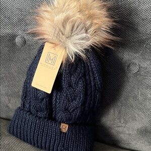 Navy Blue Pom Pom Beanie